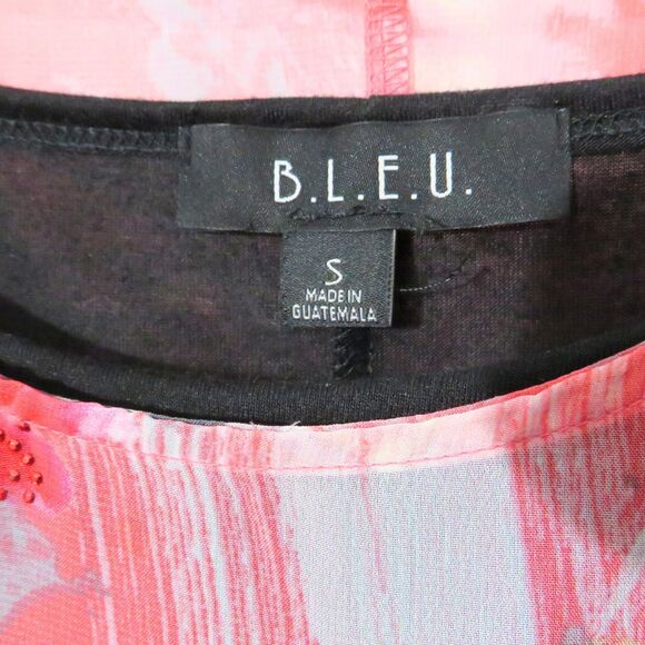 B.L.E.U. Flowy Blouse Sz S Women Peach and Black Boho Fairy Core for Cruises - Picture 2 of 8